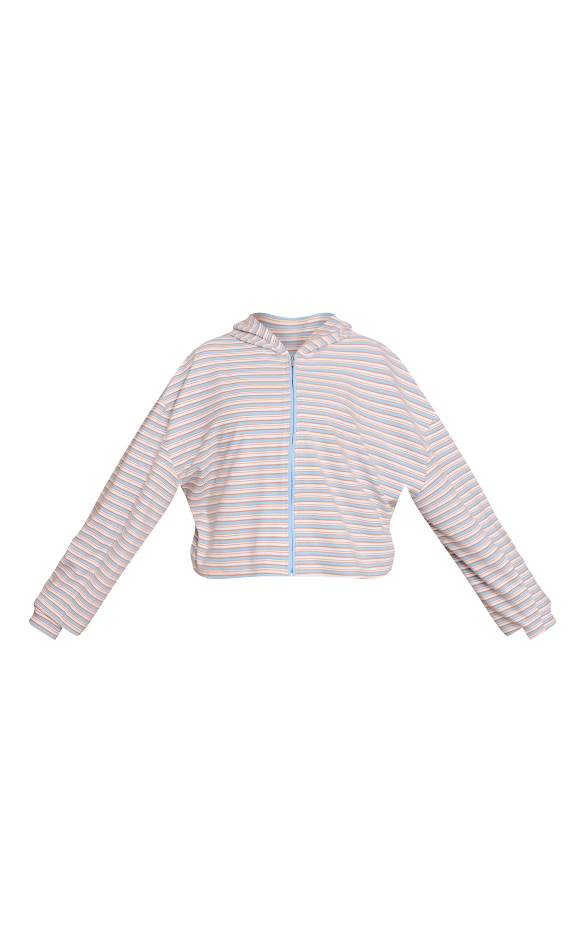 Plus Light Blue Striped Soft Fleece Zip Up Hoodie image 5