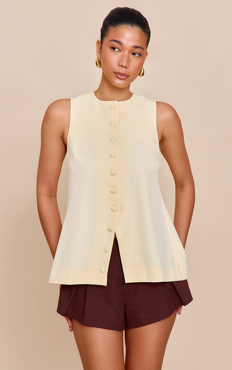 Butter Yellow Woven Button Down Longline Vest image 2