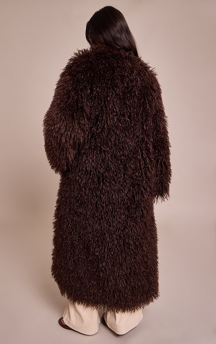 Petite Manteau long en fausse fourrure Mongole chocolat sans revers image 2