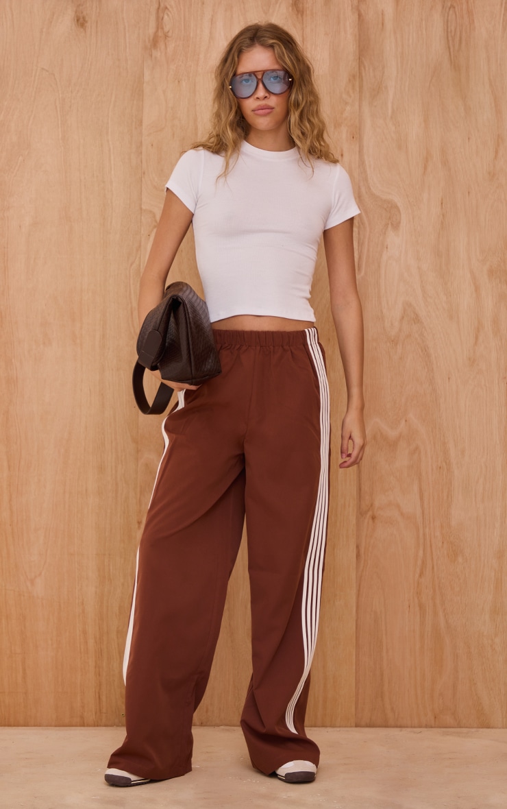 Dark Chocolate Shell Side Stripe Detail Track Pants image 1