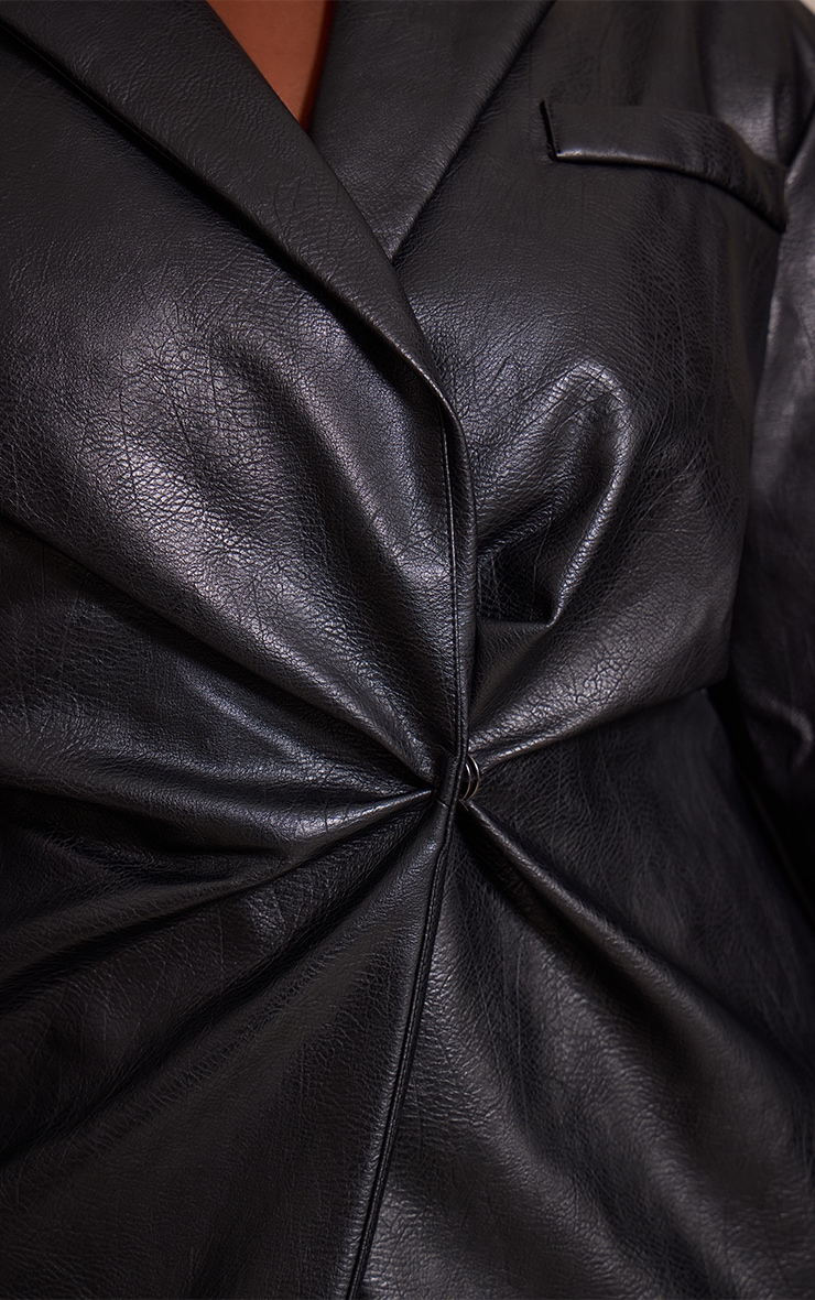 Plus Black Faux Leather Cinch Waist Blazer image 4