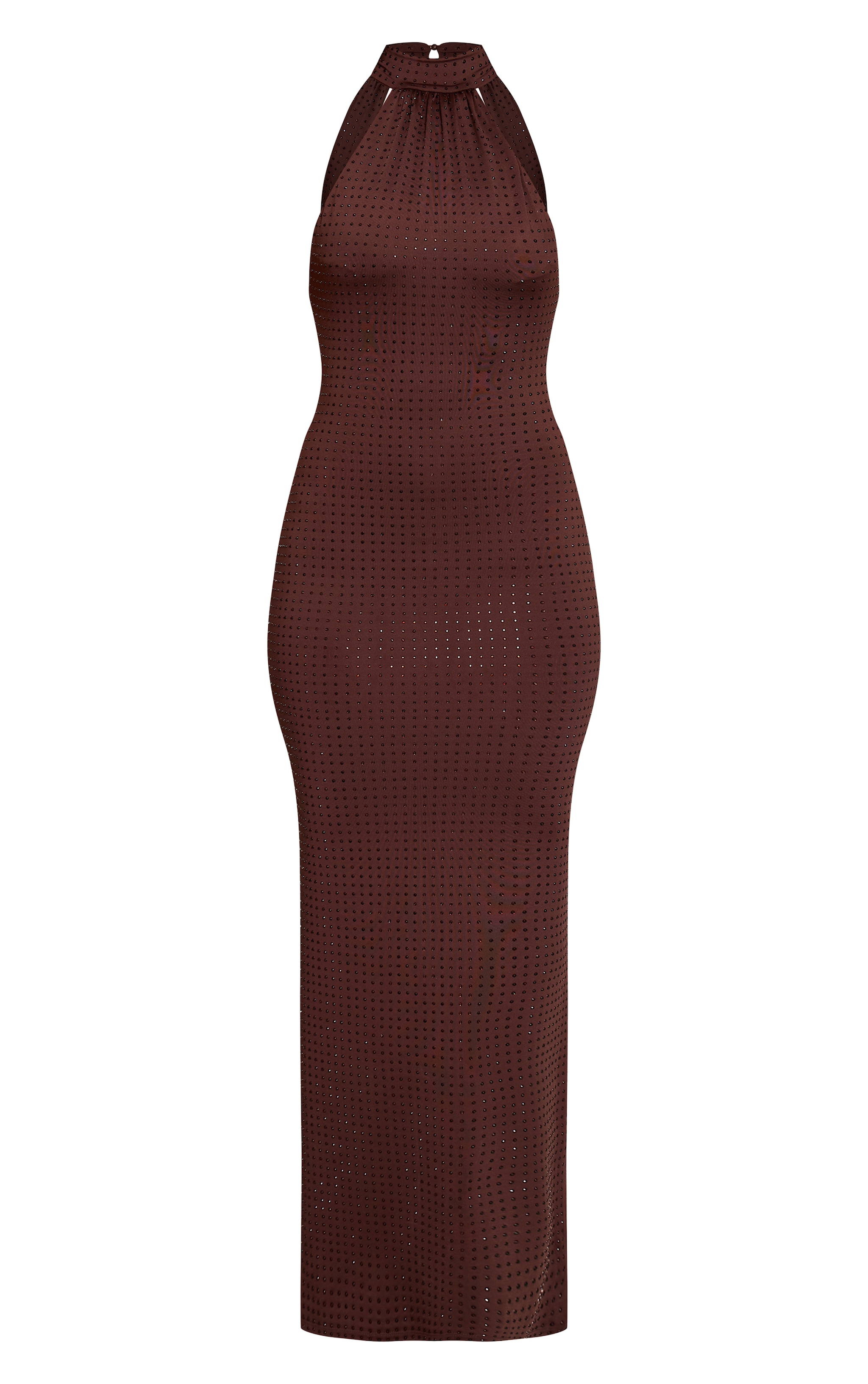 Robe longue chocolat à dos nu et strass image 5