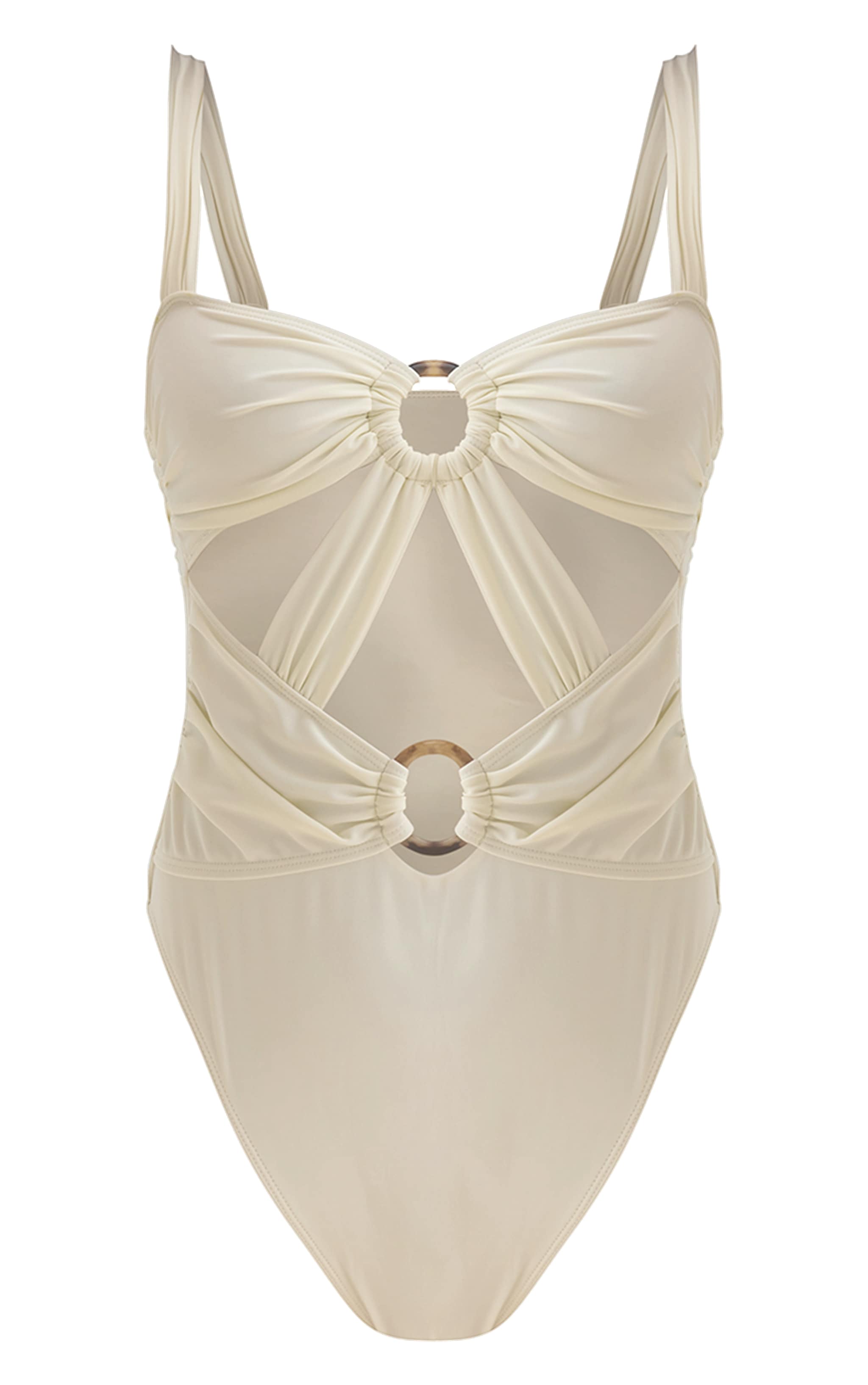 Cream O Ring Ruched Cut Out Swimsuit image 5