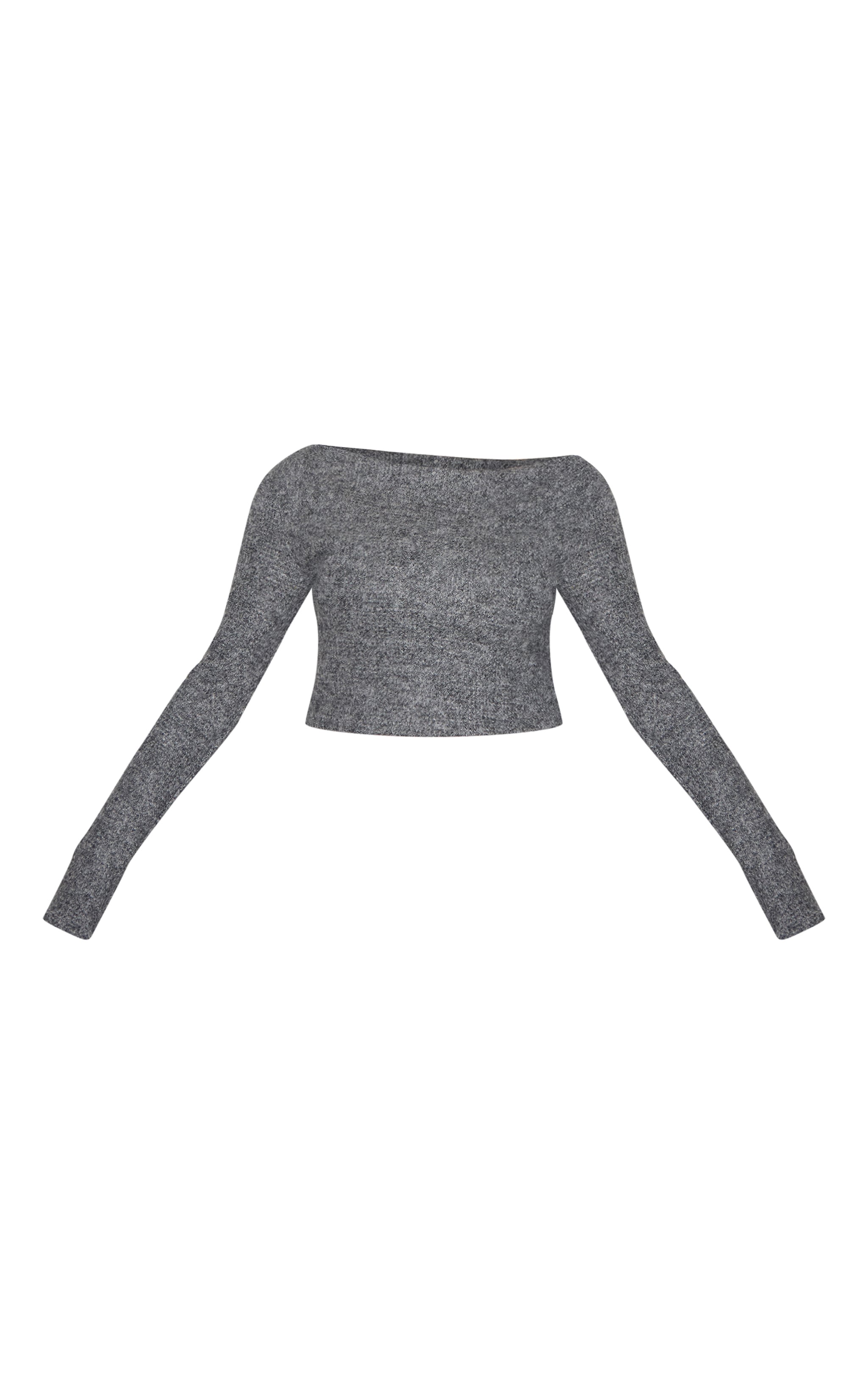 Plus Charcoal Textured Ribbed Slash Neck Long Sleeve Top image 5