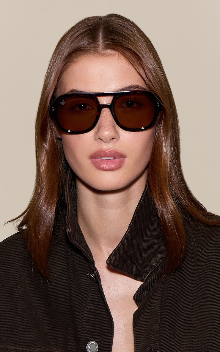 Tortoiseshell Round Frame Aviator Sunglasses image 1