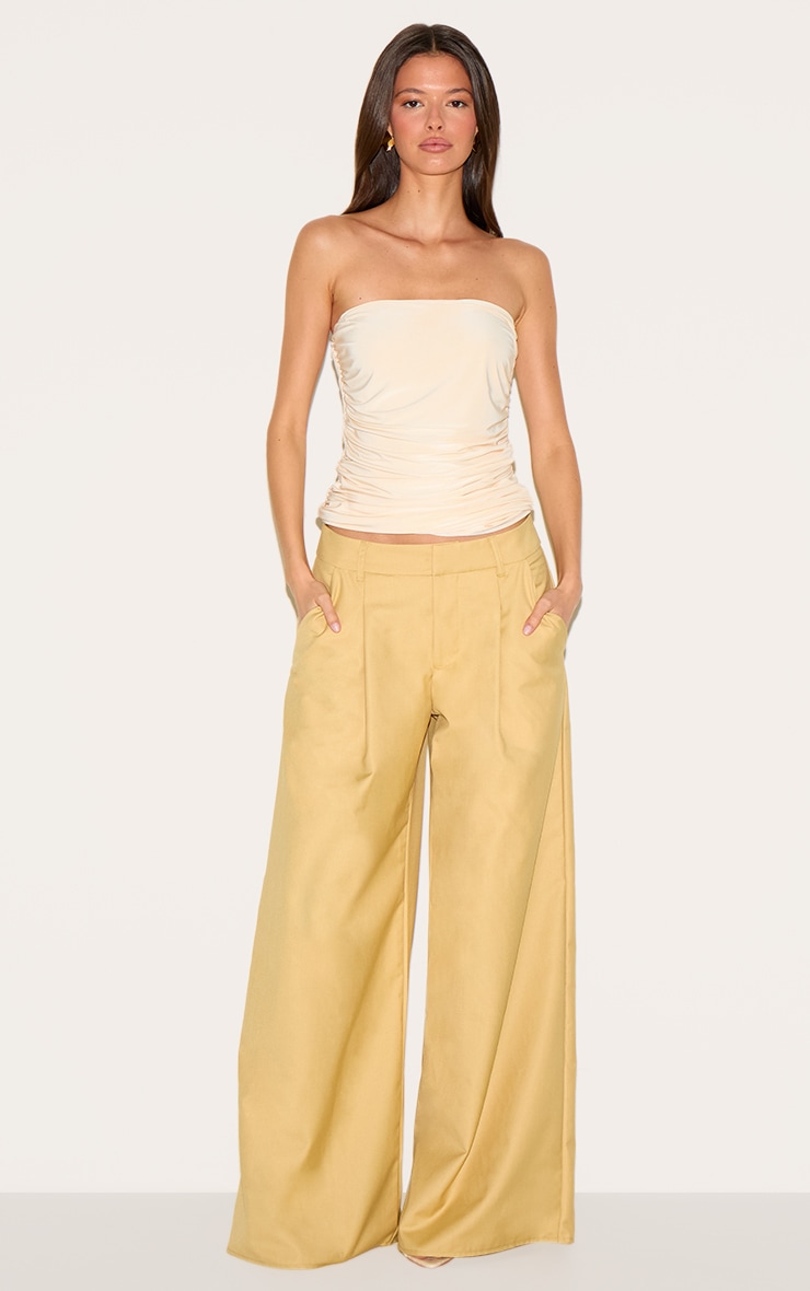 Cream Double Layer Slinky Ruched Bandeau Longline Top image 3