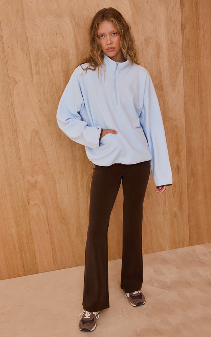 Light Blue Fleece Quarter Zip Pocket Detail Sweatshirt image 3