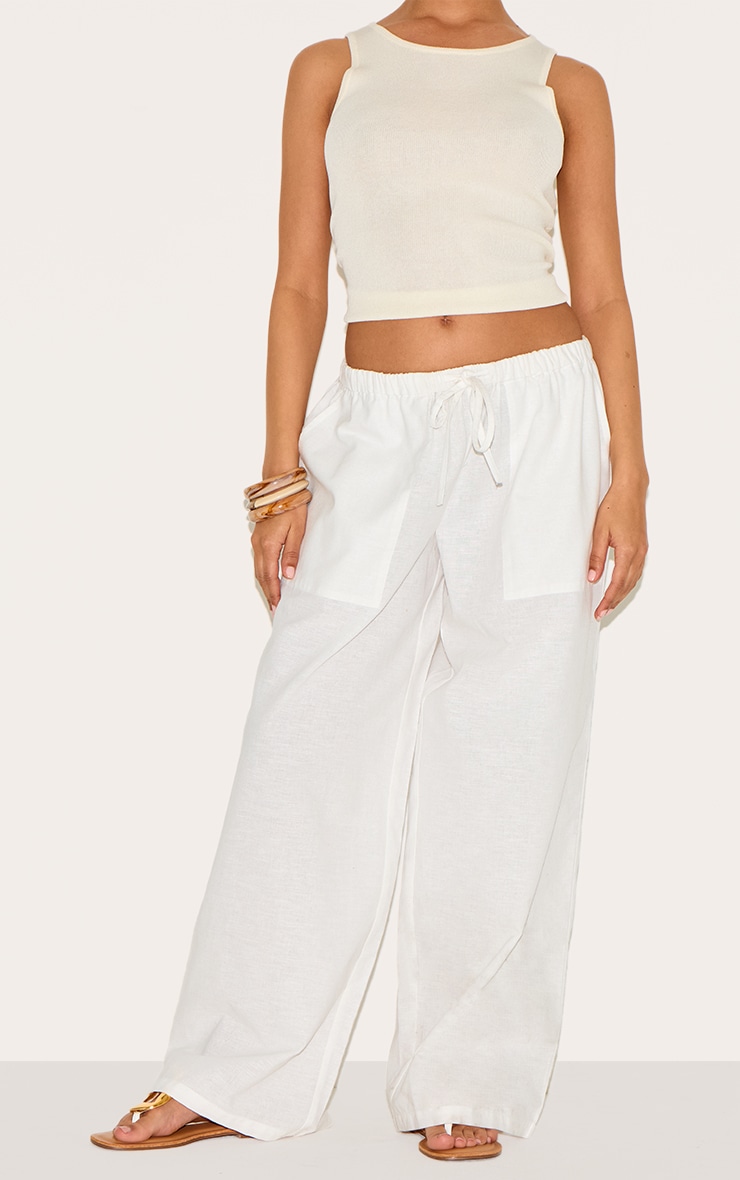 Petite Pantalon en effet lin blanc à cordons ajustables image 2