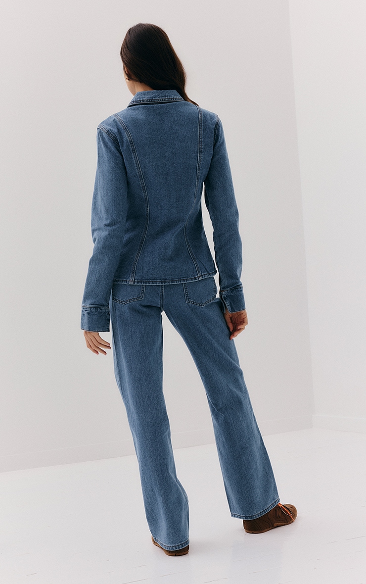 Mid Blue Wash Mid Waist Straight Leg Jeans image 3