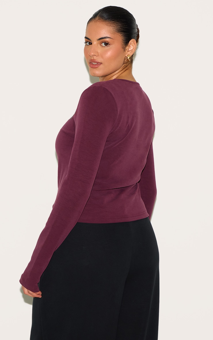 Plus Burgundy Modal Button Detail Long Sleeve Top image 2