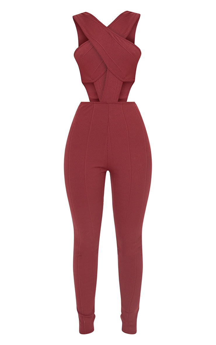 Julia Wine Bandage Jumpsuit PrettyLittleThing USA