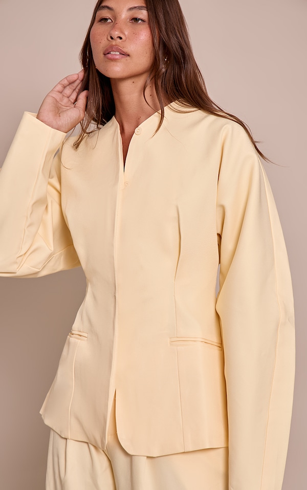  Butter Cream Premium Woven Tailored Collarless Blazer