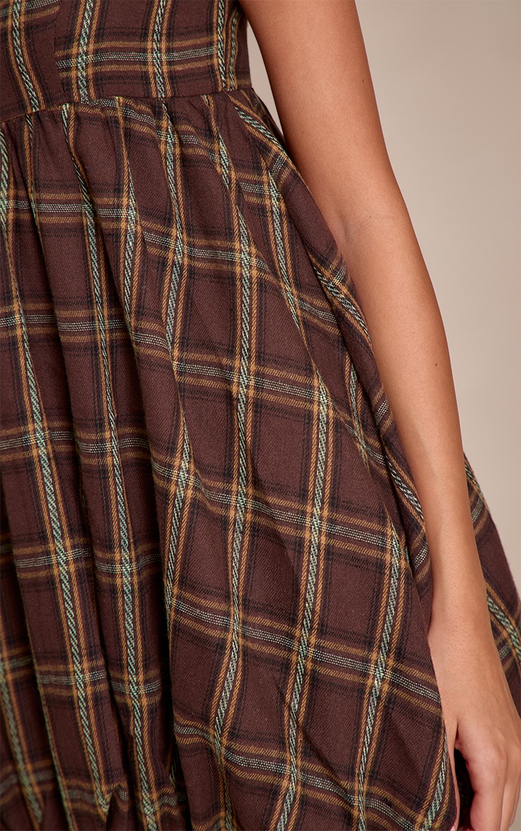 Brown Check Strappy Puff Ball Dress image 4