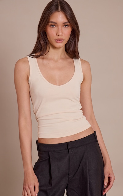 Oatmeal Soft Cotton V Neck Vest Top