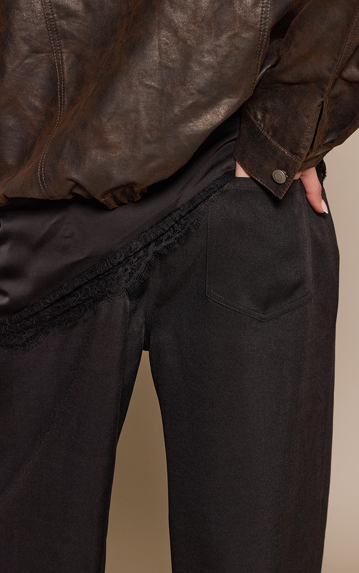 Black Woven Tie Waist Detail Wide Leg Trousers  image 4