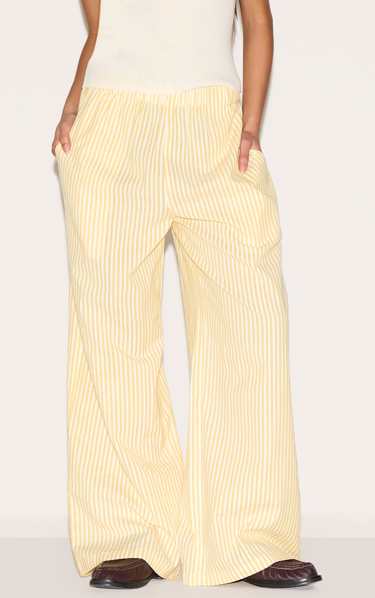Petite Lemon Stripe Linen Look Elasticated Waist Pants image 2