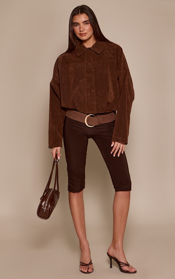 Veste bomber en suédine chocolat à boutons cachés image 3