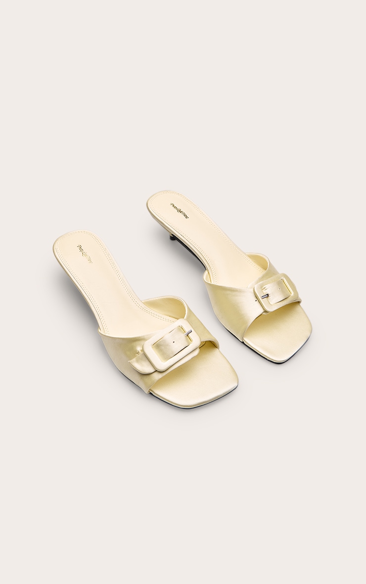 Butter Yellow Satin Buckle Detail Kitten Heel Mule image 3