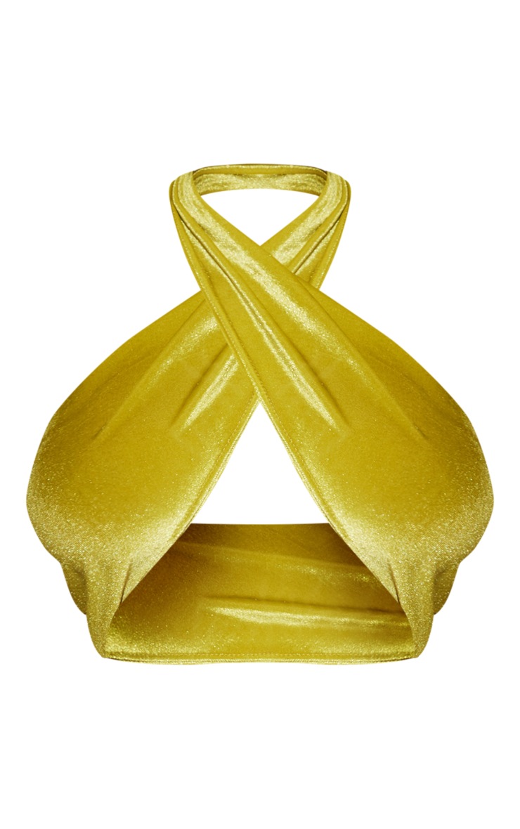 Shape Lime Velvet Twist Neck Crop Top image 5