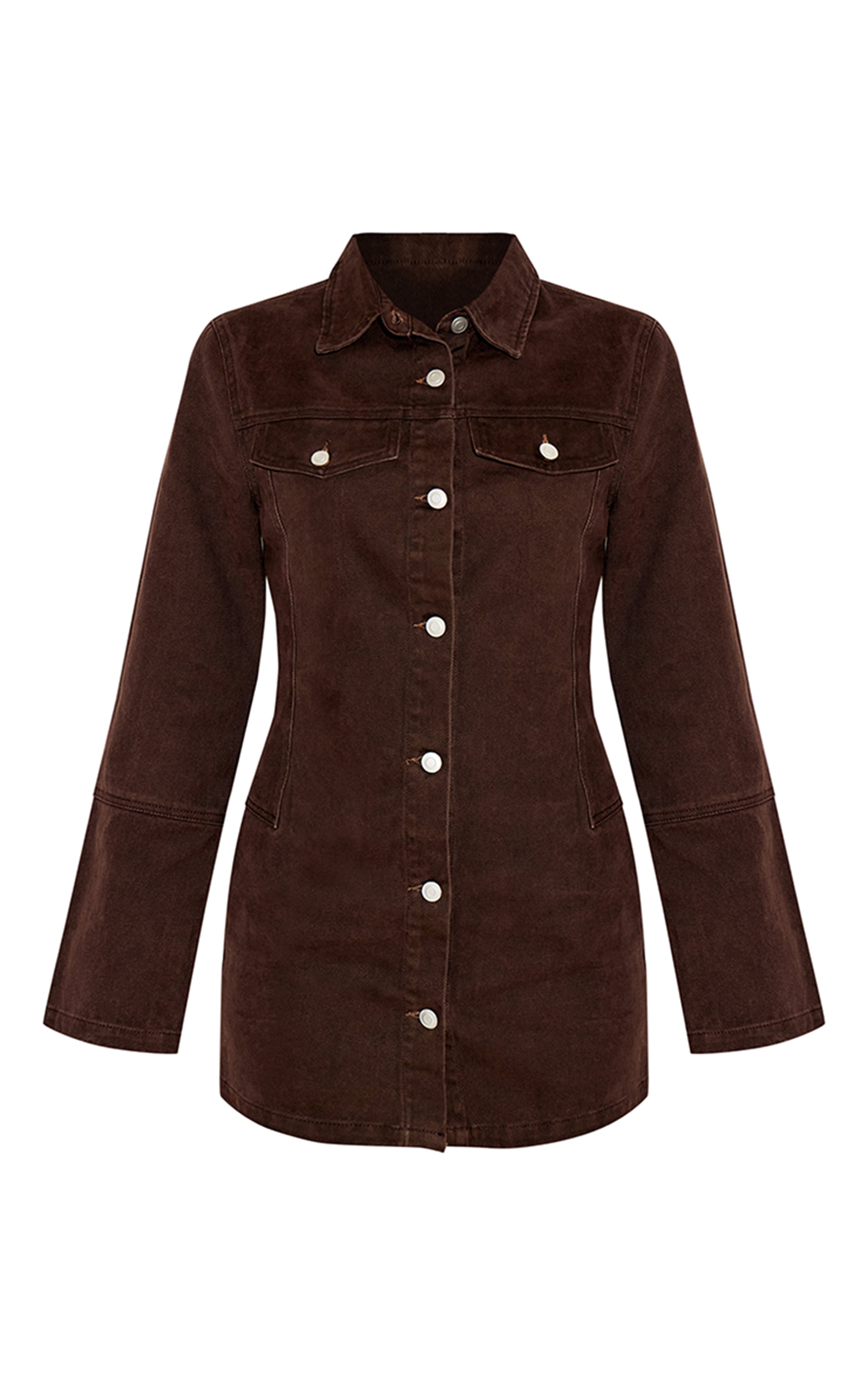 Dark Chocolate Seam Detail Long Sleeve Denim Shirt Dress image 5