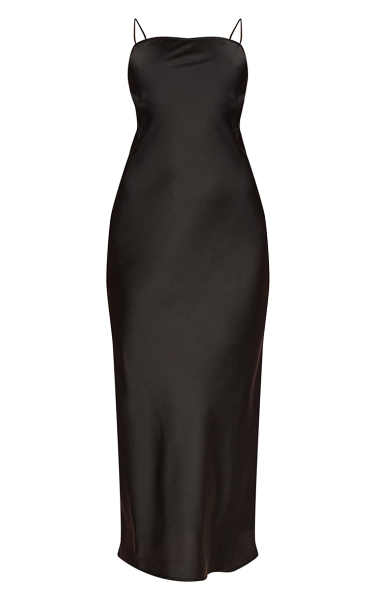 Black Satin Cut Out Binding Detail Strappy Midaxi Dress image 1