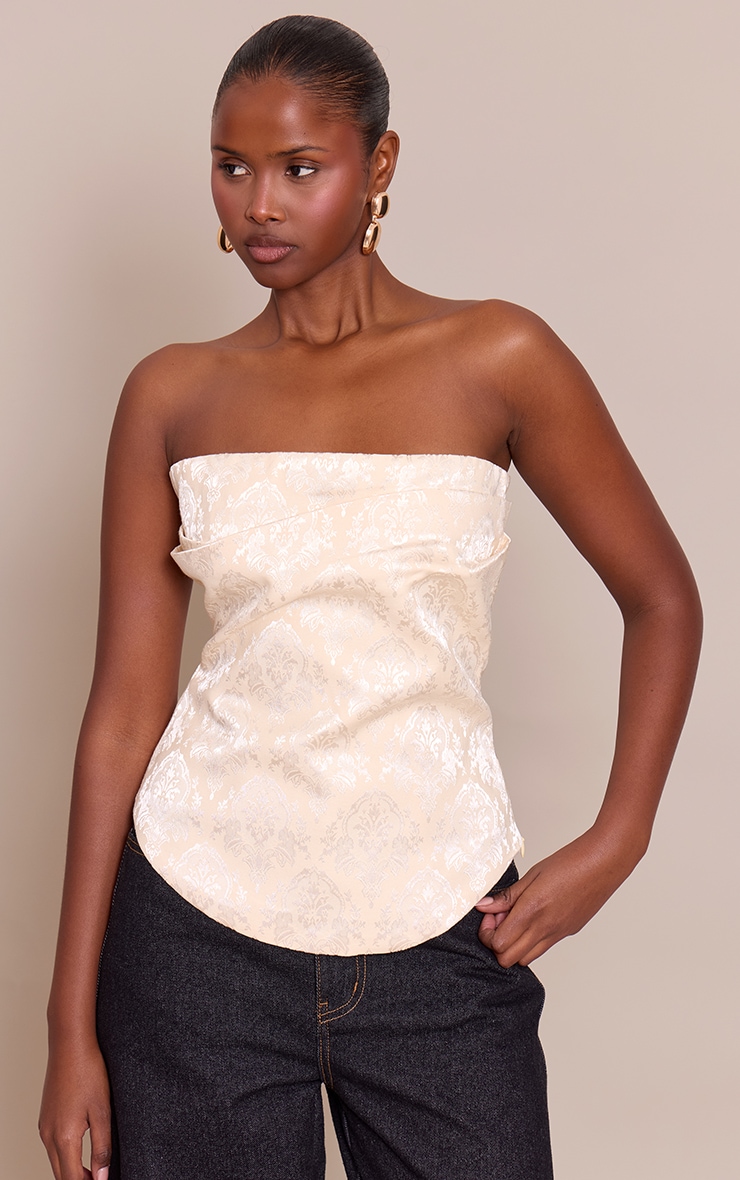 Cream Embroidered Jacquard Corset Top image 1