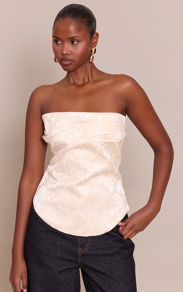 Cream Embroidered Jacquard Corset Top