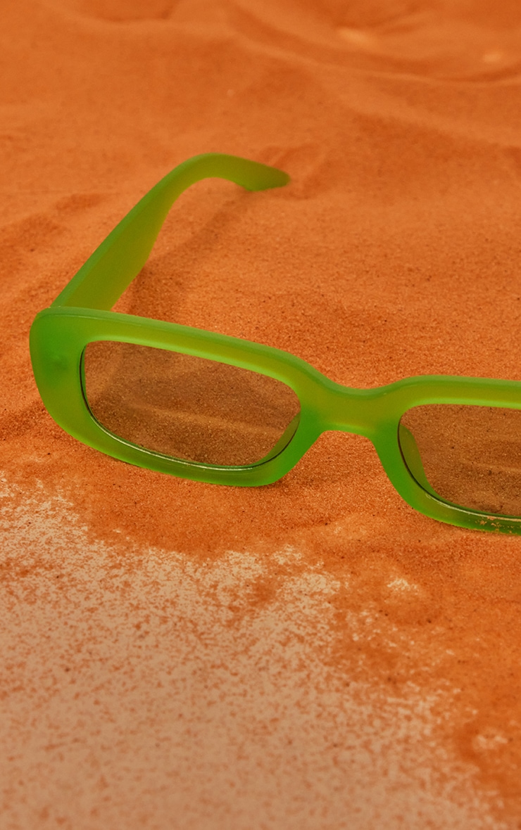 Neon Green Slim Rounded Edge Retro Sunglasses image 3