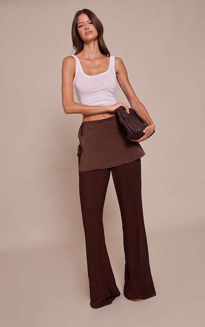Chocolate Satin Chiffon Overlay Wide Leg Pants