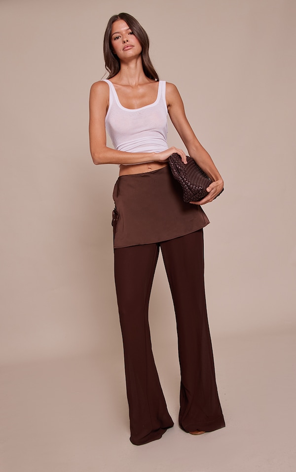 Chocolate Satin Chiffon Overlay Wide Leg Pants