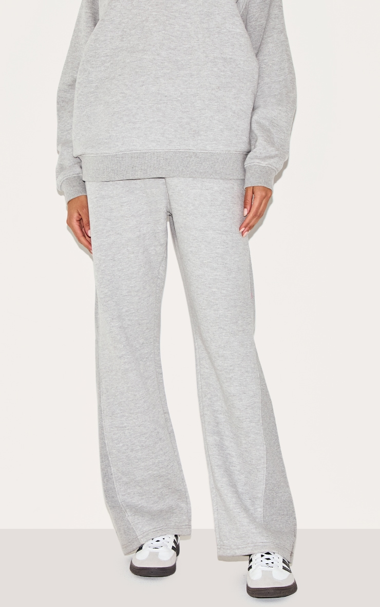 Ash Grey Panelled Rib Detail Wide Leg Track Pants image 2