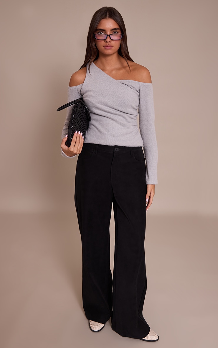 Grey Textured Wool Look Twist Overlay Detail Long Sleeve Top image 3