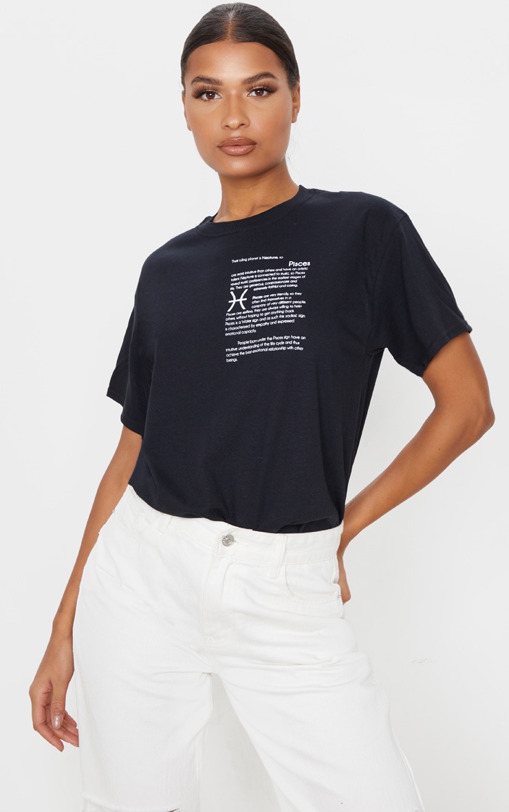T-shirt noir à slogan signe astrologique Poissons