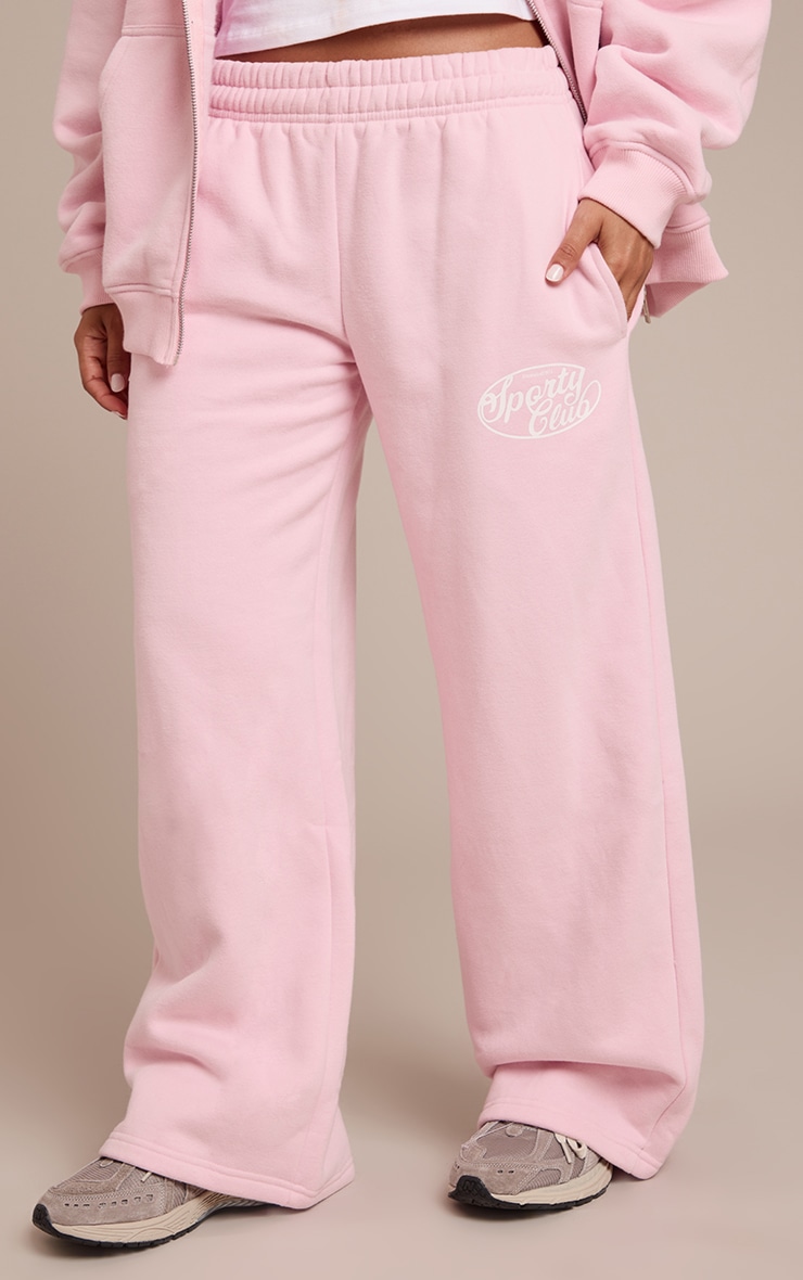 Petite Pantalon sweat droit en coton polaire rose tendre imprimé "Sports Club" image 2