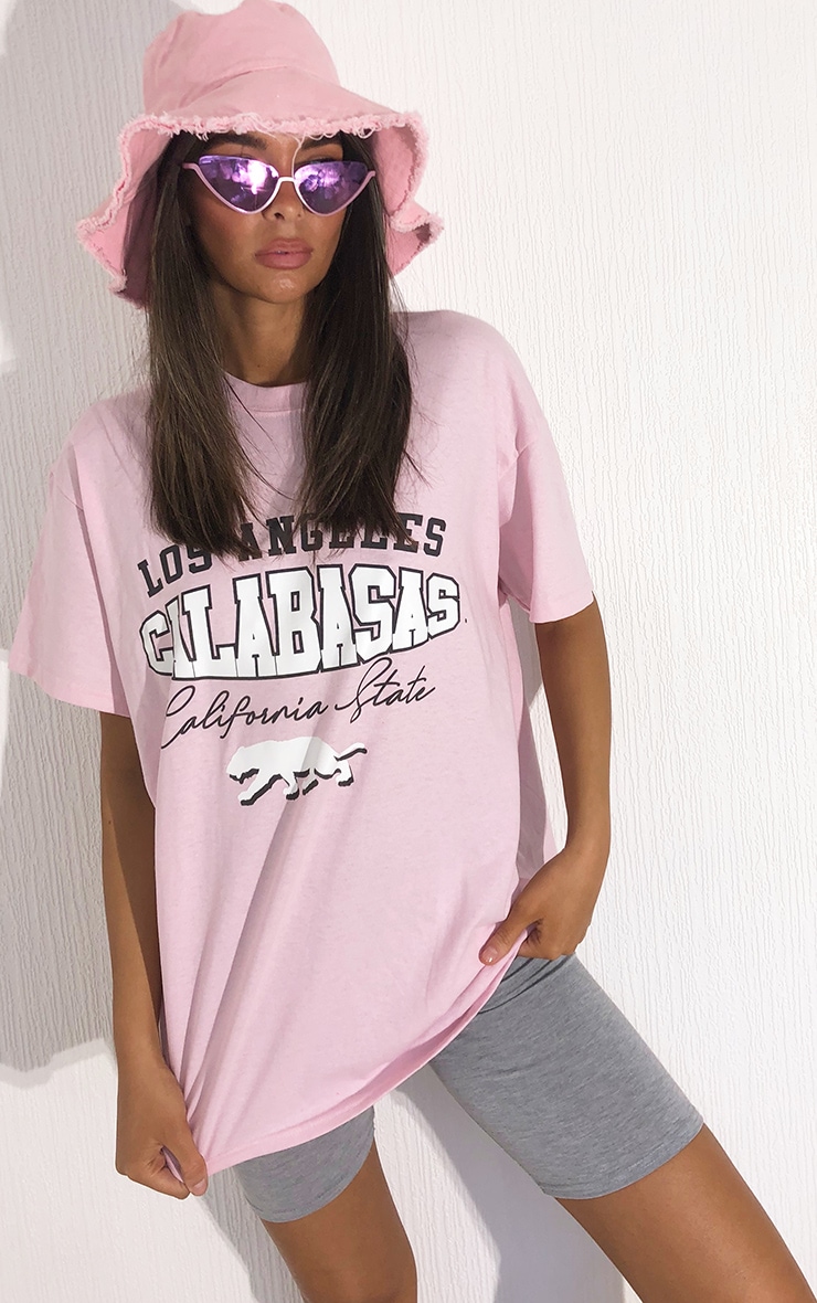 Baby Pink Calabasas Slogan Back T Shirt