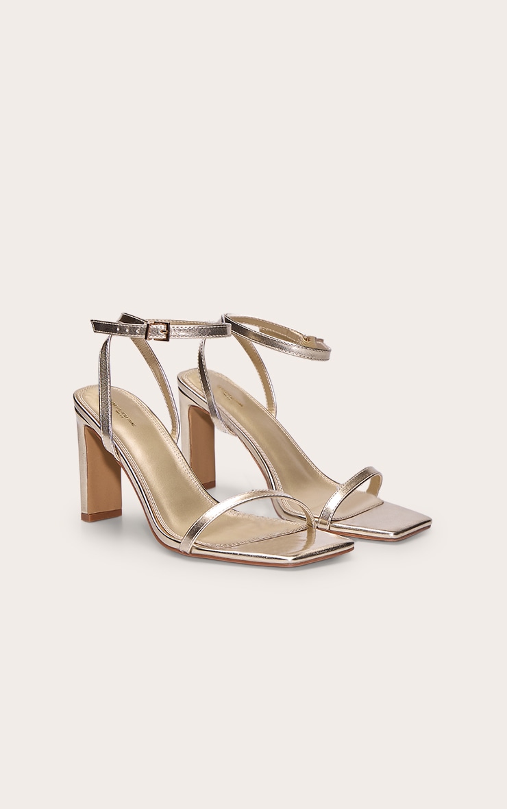 Wide Fit Gold Square Toe Slim Block Heel Barely There Sandal image 3