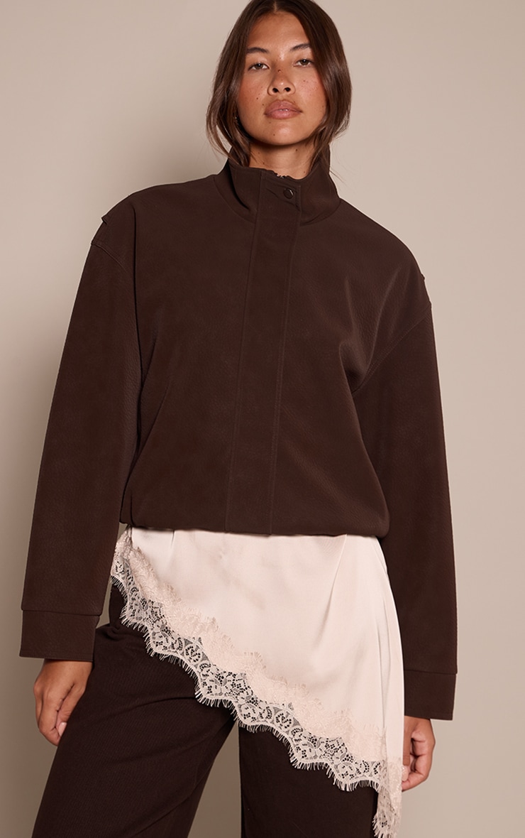 Chocolate Peached PU Funnel Jacket