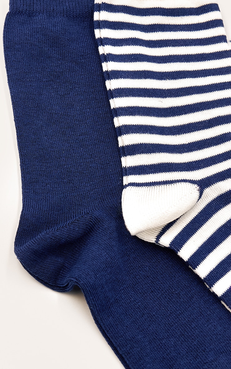 Navy 2 Pack Striped Ankle Socks image 2