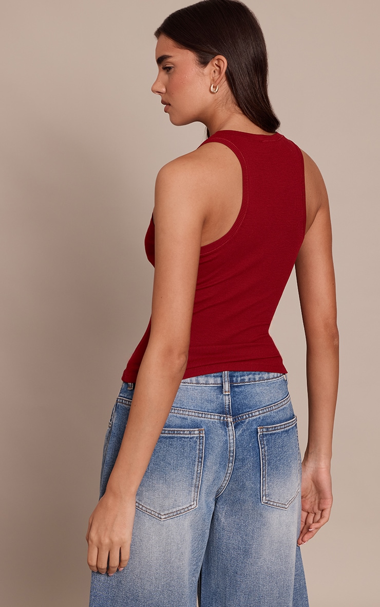 Deep Red Soft Rib Scoop Neck Vest Top image 2