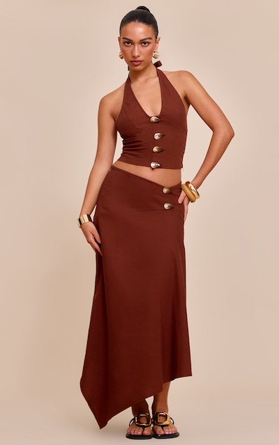 Chesnut Woven Seam Detail Maxi Skirt