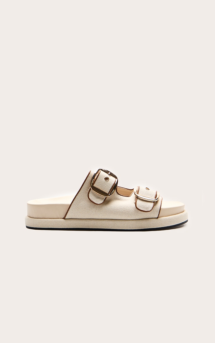 Cream Contrast Woven Buckle Footbed Sandals image 2