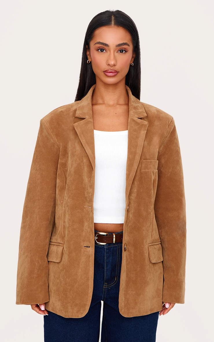 Petite Camel Faux Suede Longline Blazer image 3