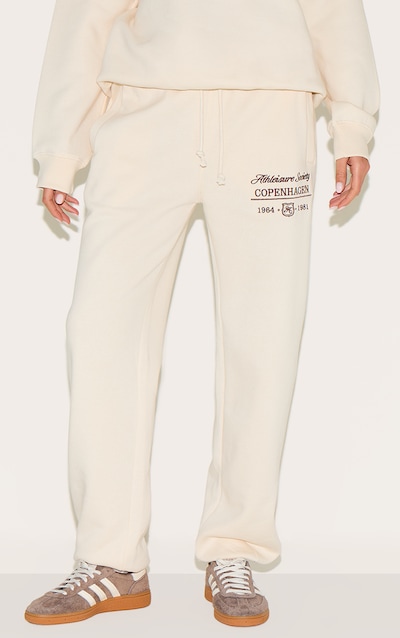 Cream Embroidered Cuffed Sweatpants