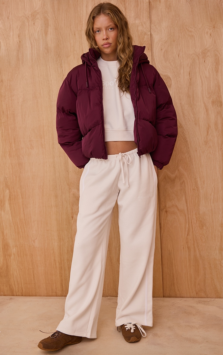 Burgundy Hooded Puffer Coat image 3