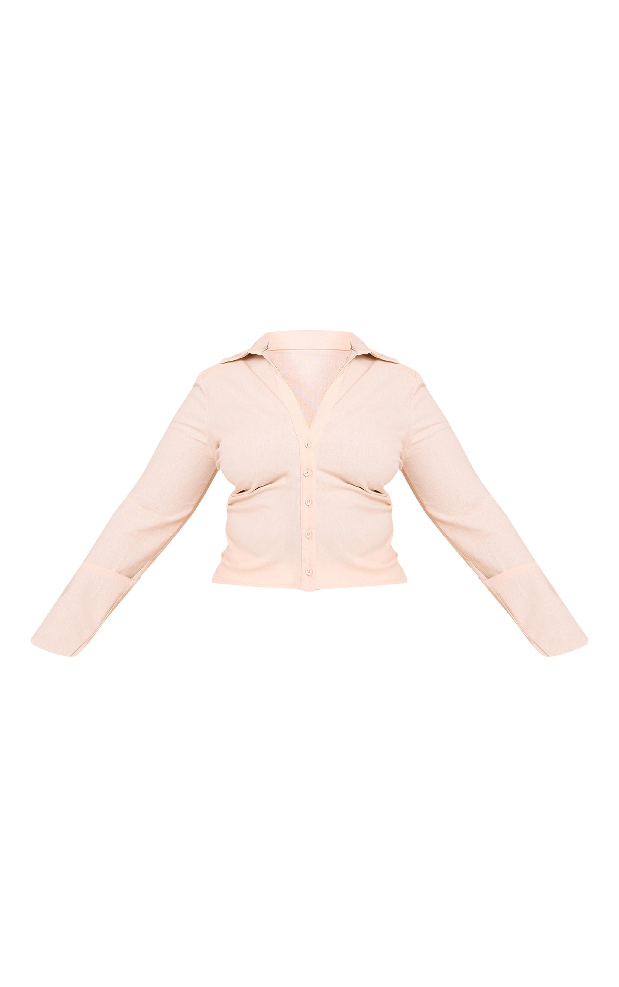 Plus Beige Linen Shoulder Padded Fitted Shirt image 5
