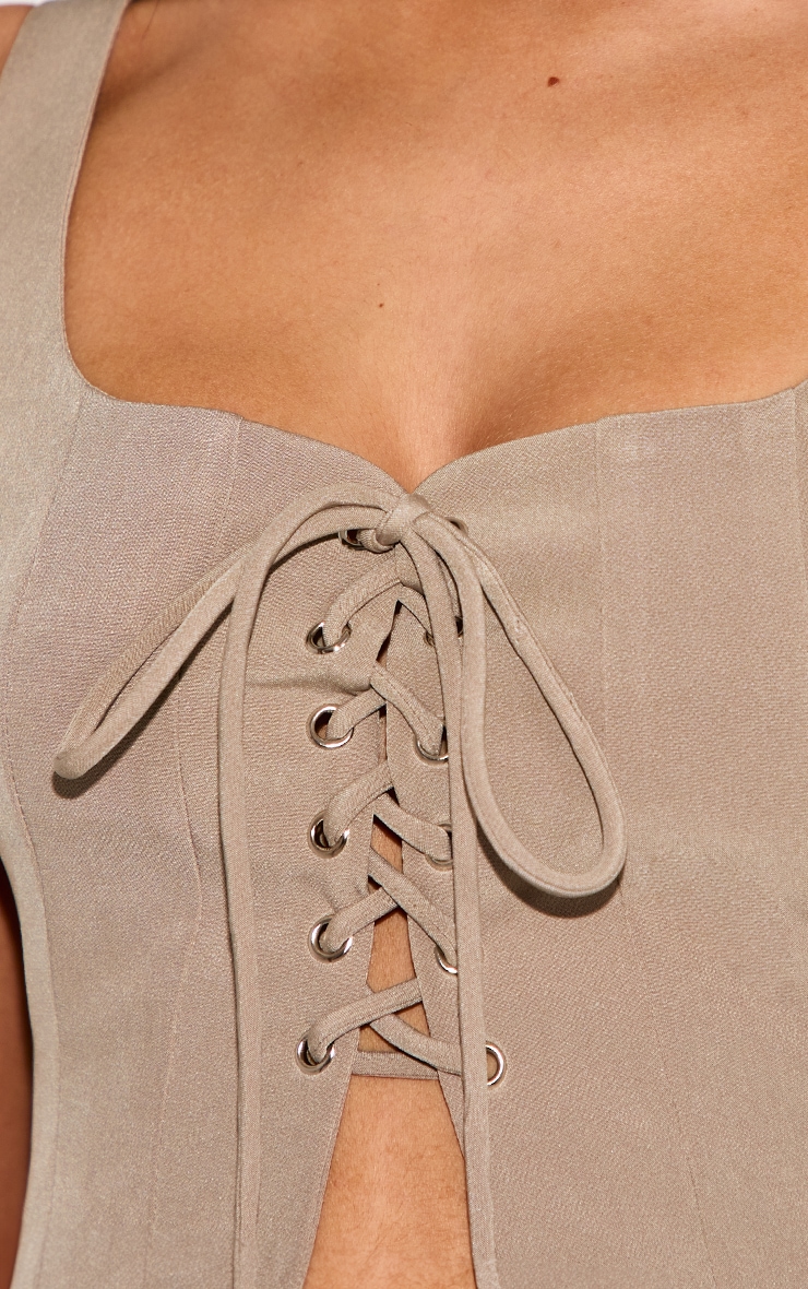 Petite Khaki Woven Lace Up Corset image 4