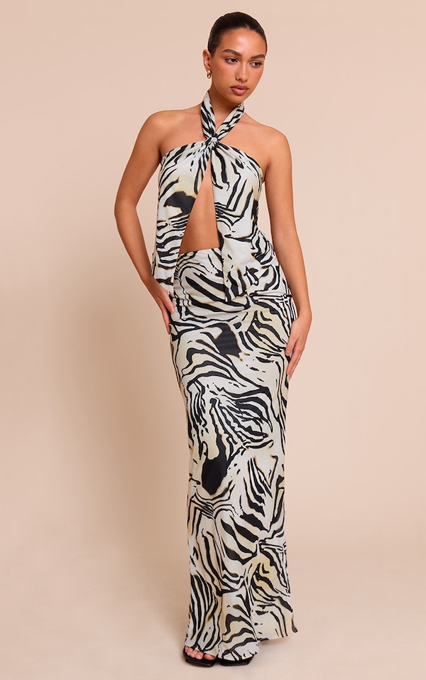  Cream Zebra Print Chiffon Maxi Skirt
