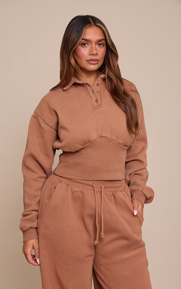 Shape Chocolate Washed Polo Cinched Waist Sweatshirt