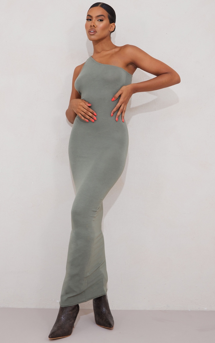 Olive Solid One-Shoulder Mini Dress