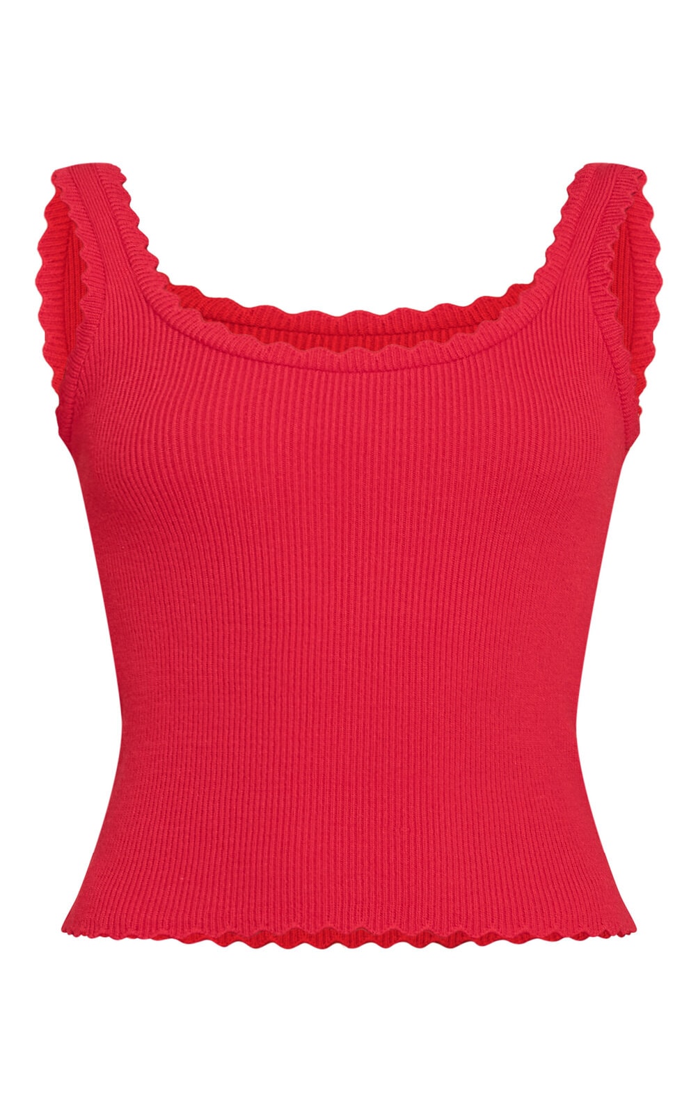Red Knitted Scallop Edge Scoop Tank Top image 5